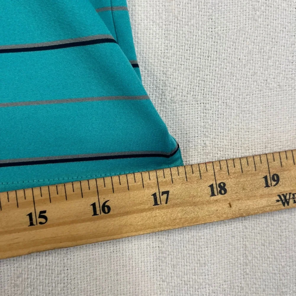 Under Armour Youth Large Teal Blue Striped HeatGear Short Sleeve Polo Shirt